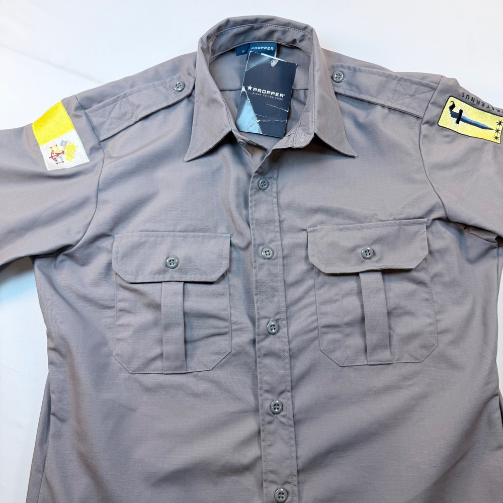 Propper Tactical Shirt Mens M Gray Short Sleeve Ripstop Uniform NWT Patches
